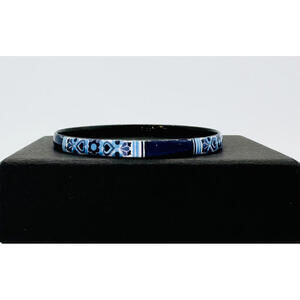 Michaela Frey fire-enameled dark blue art deco  light blue & white floral design